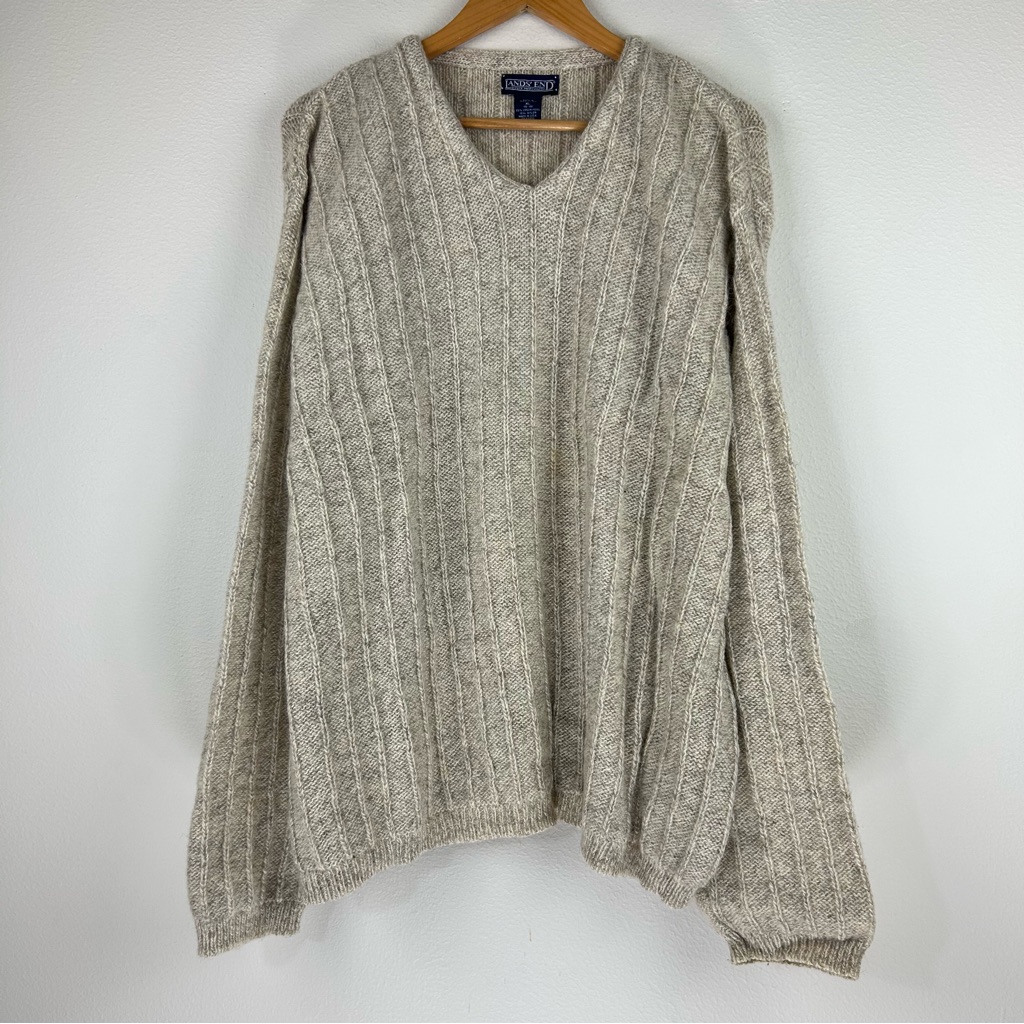 Lands End Direct Merchant Mens VNeck Wool Blend Sweater Size Xl